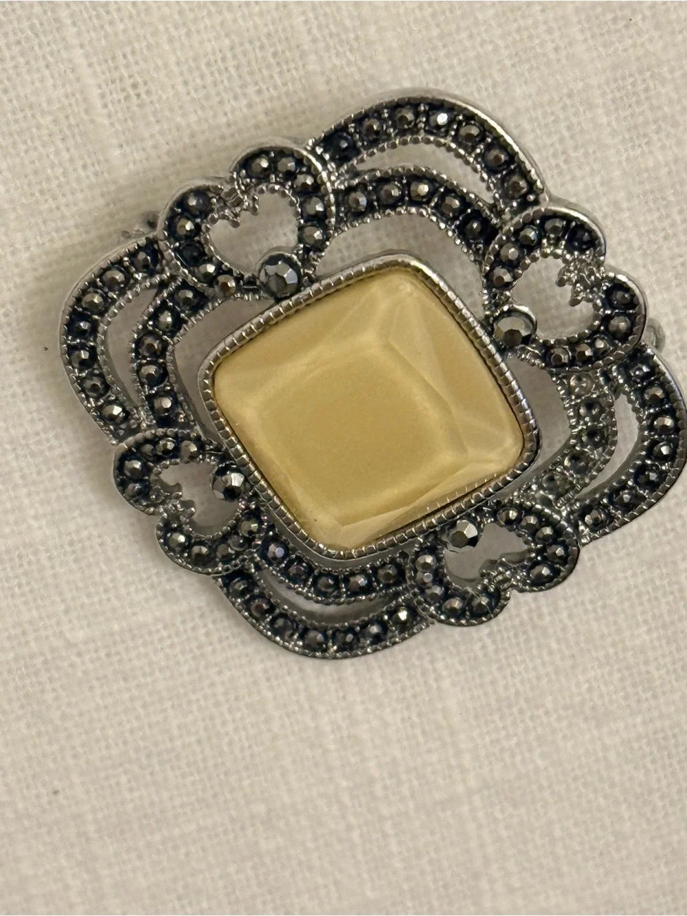 Vintage Liz Claiborne Art Deco Marcasite Brooch 1.5”